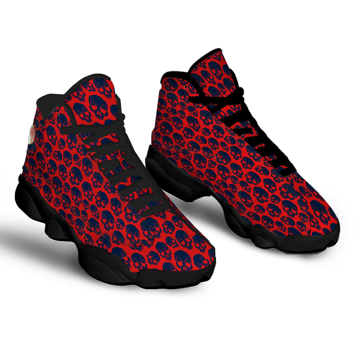 Skulls Red And Blue Hard Rock Print Pattern Black Basketball Shoes-grizzshop