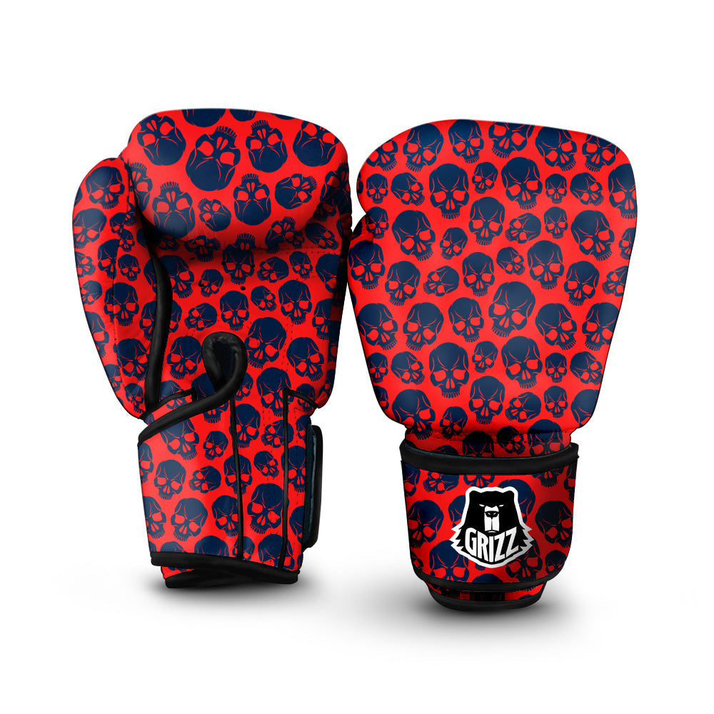 Skulls Red And Blue Hard Rock Print Pattern Boxing Gloves-grizzshop