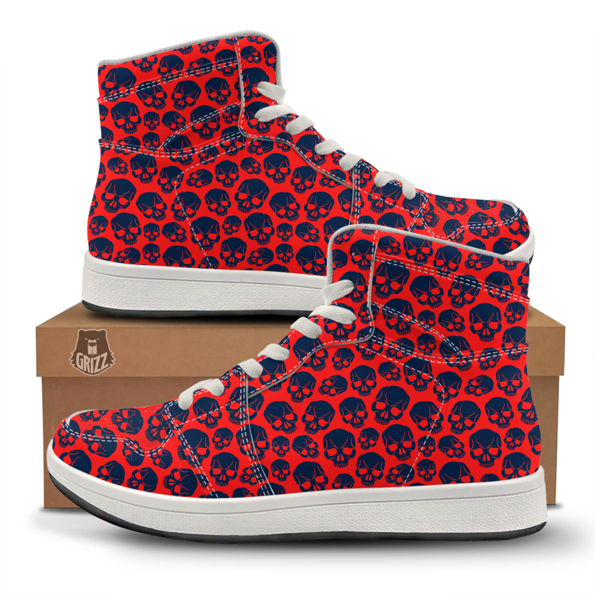 Skulls Red And Blue Hard Rock Print Pattern High Top Sneakers-grizzshop