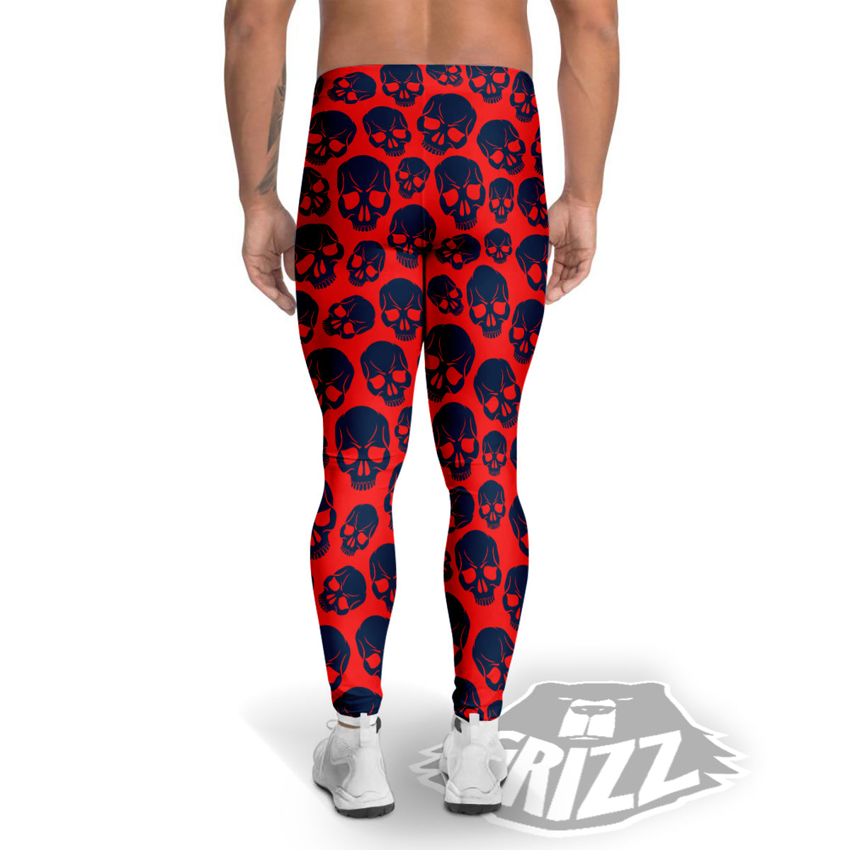 Skulls Red And Blue Hard Rock Print Pattern Men's Leggings-grizzshop