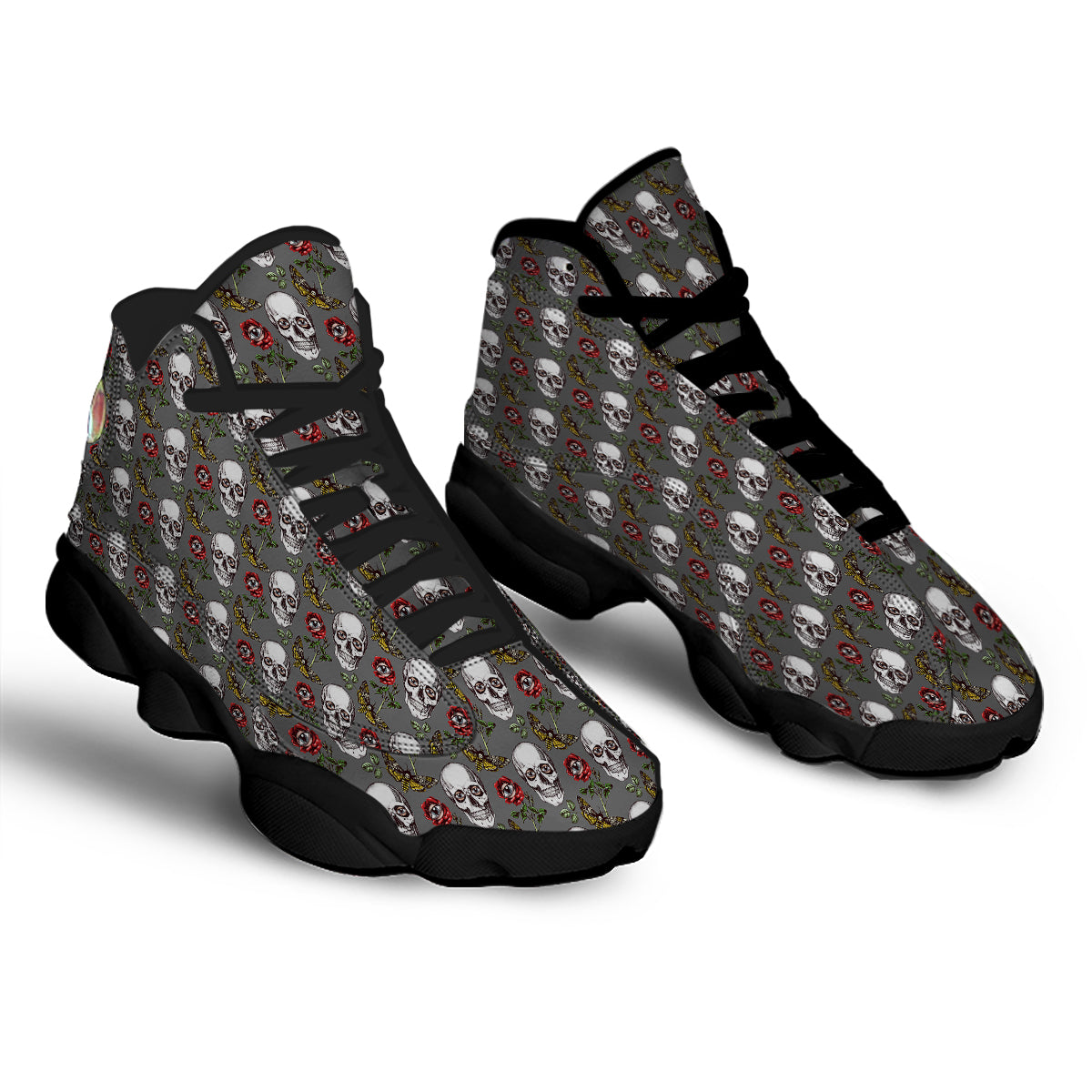 Skulls Roses Death Eyes Print Pattern Black Basketball Shoes-grizzshop