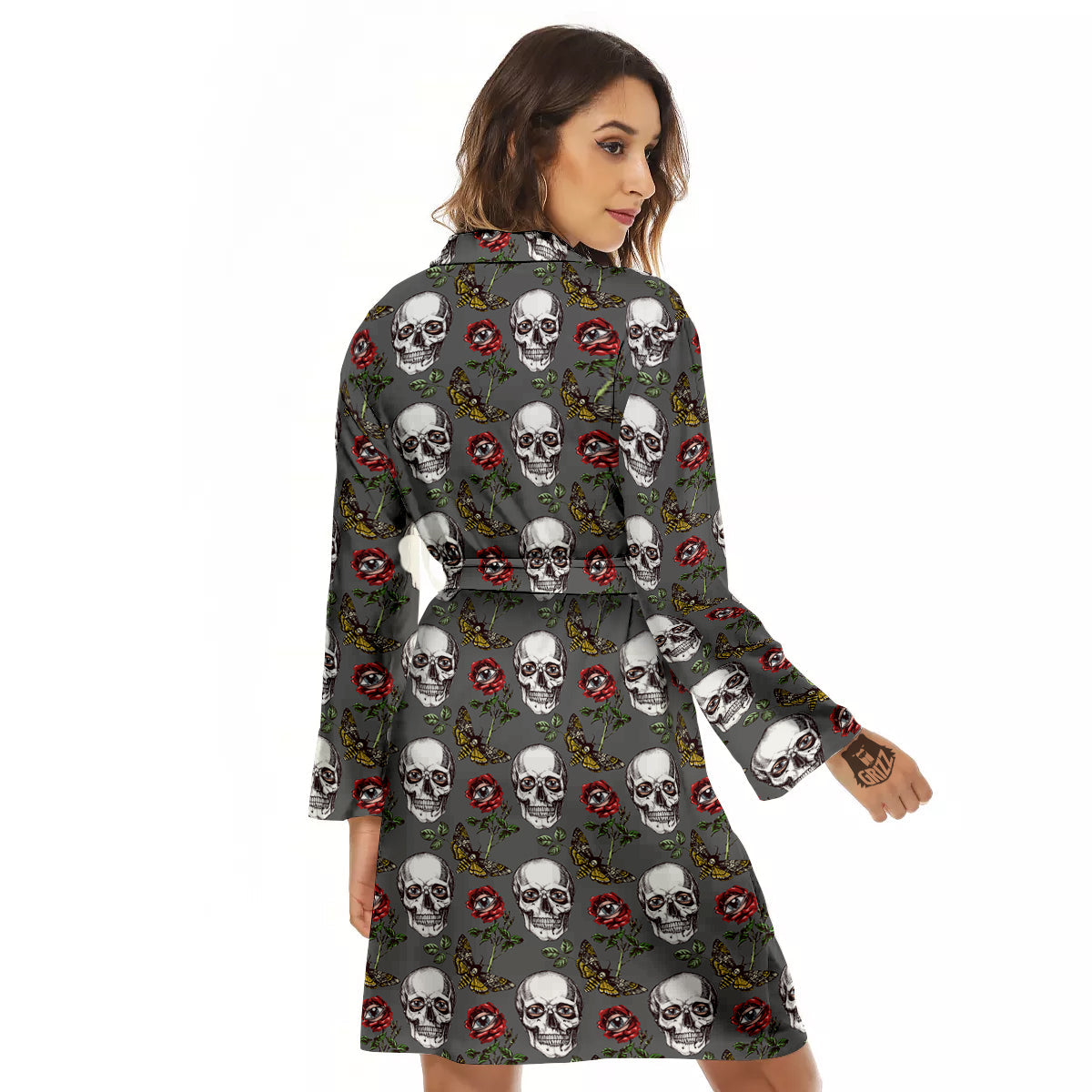 Skulls Roses Death Eyes Print Pattern Women's Robe-grizzshop