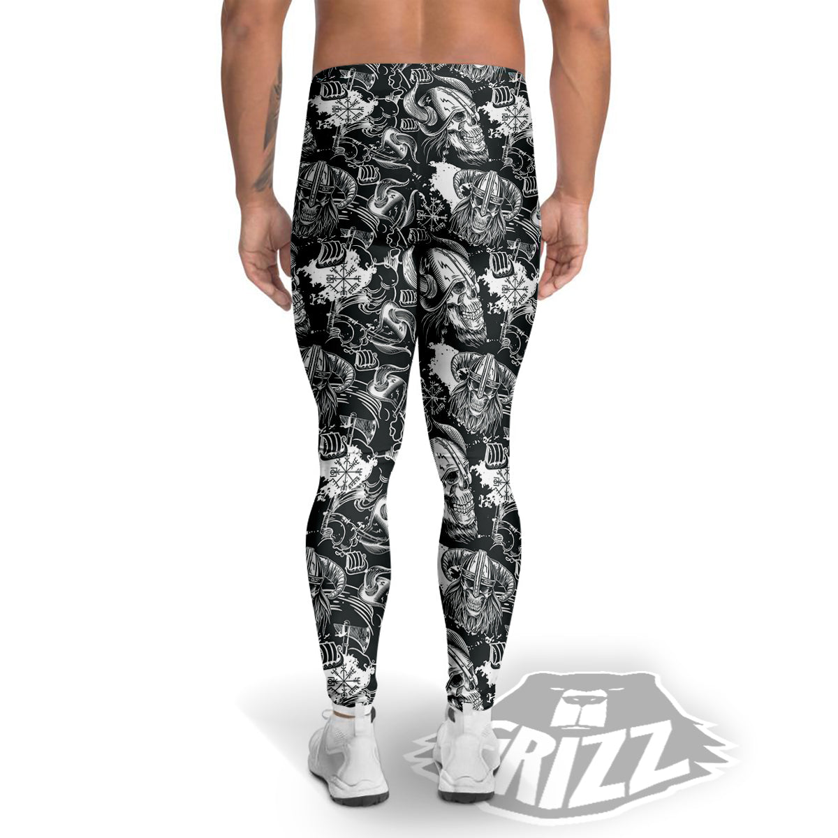 Skulls in Viking Helmets Print Pattern Men's Leggings-grizzshop