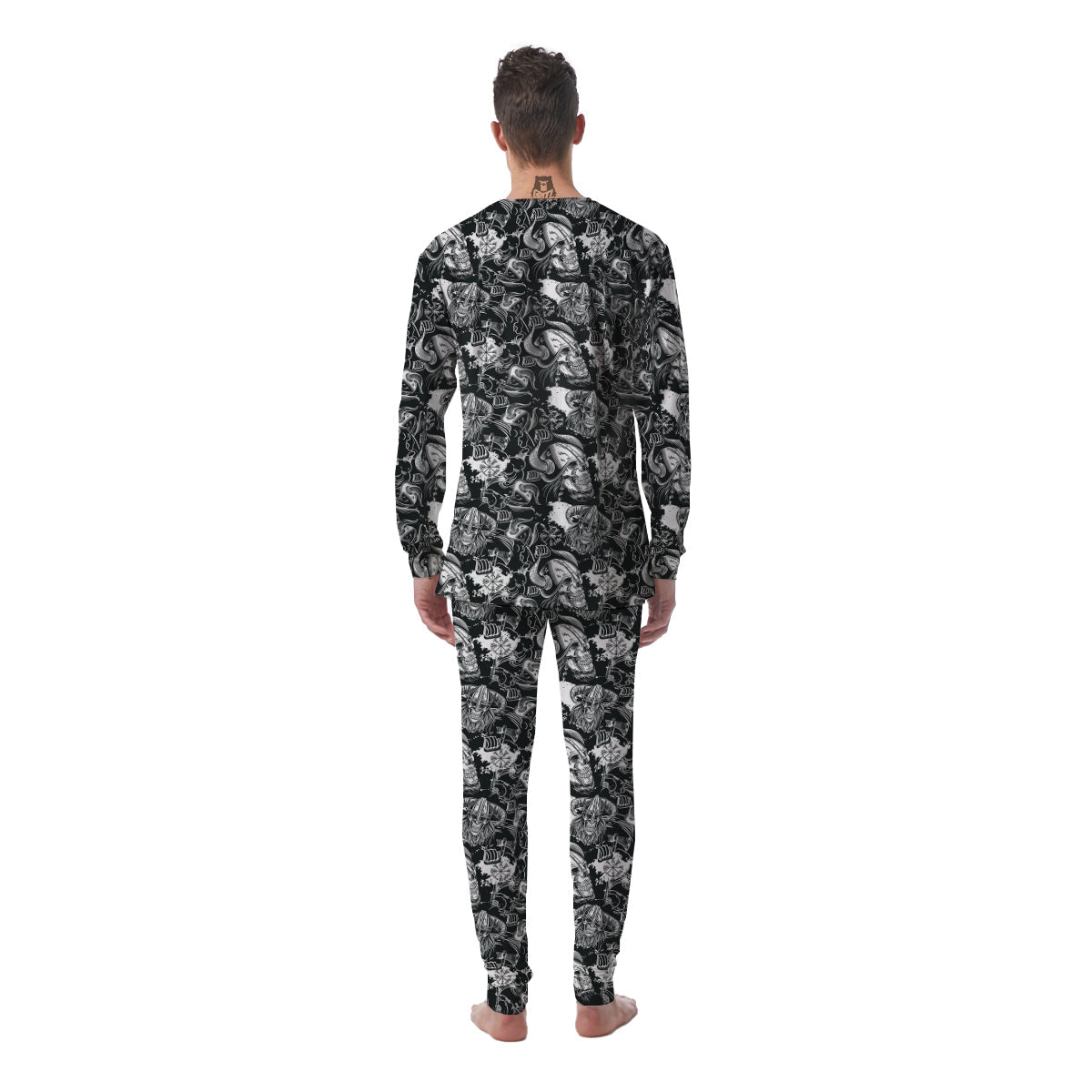 Skulls in Viking Helmets Print Pattern Men's Pajamas-grizzshop