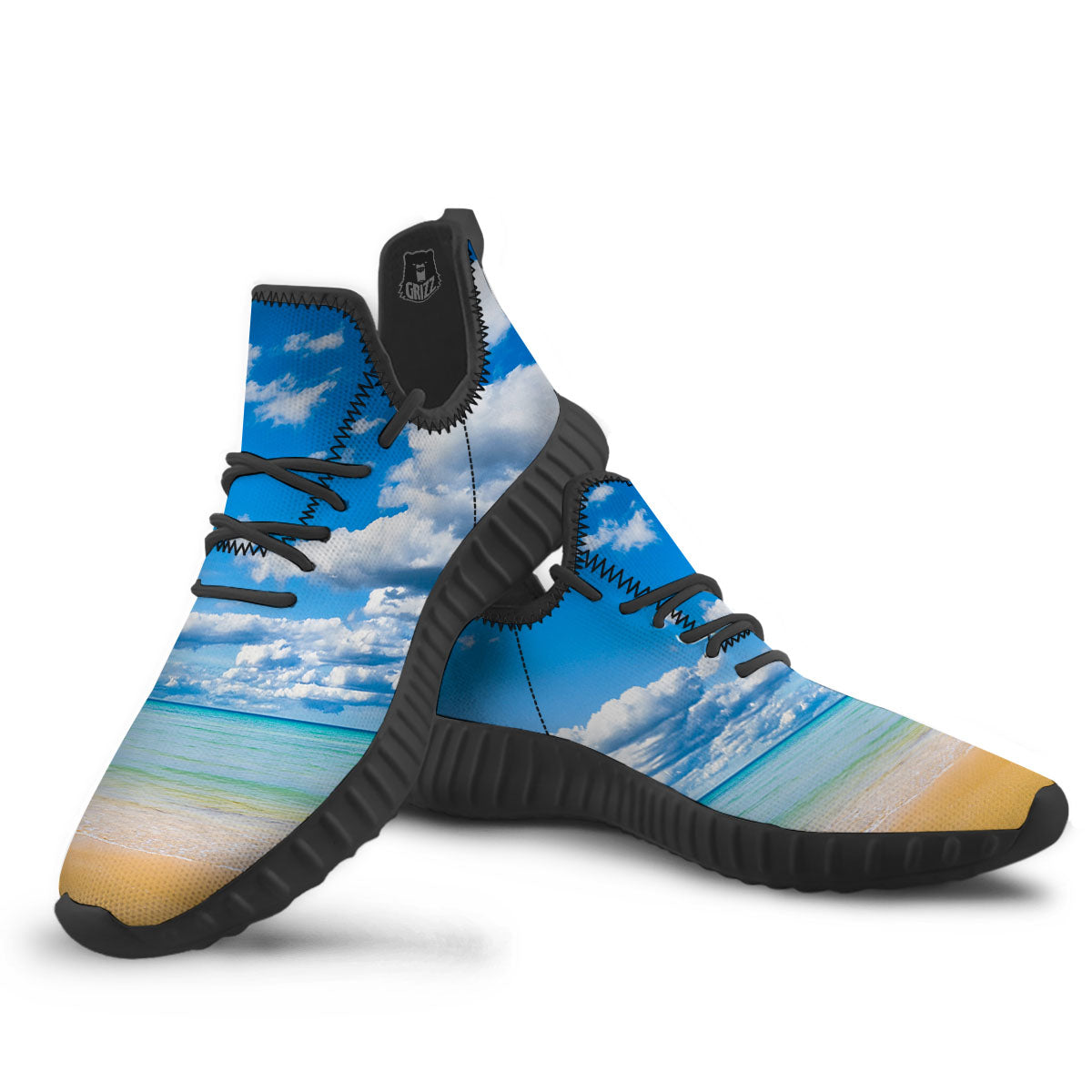 Sky And Sea Print Black Walking Shoes-grizzshop