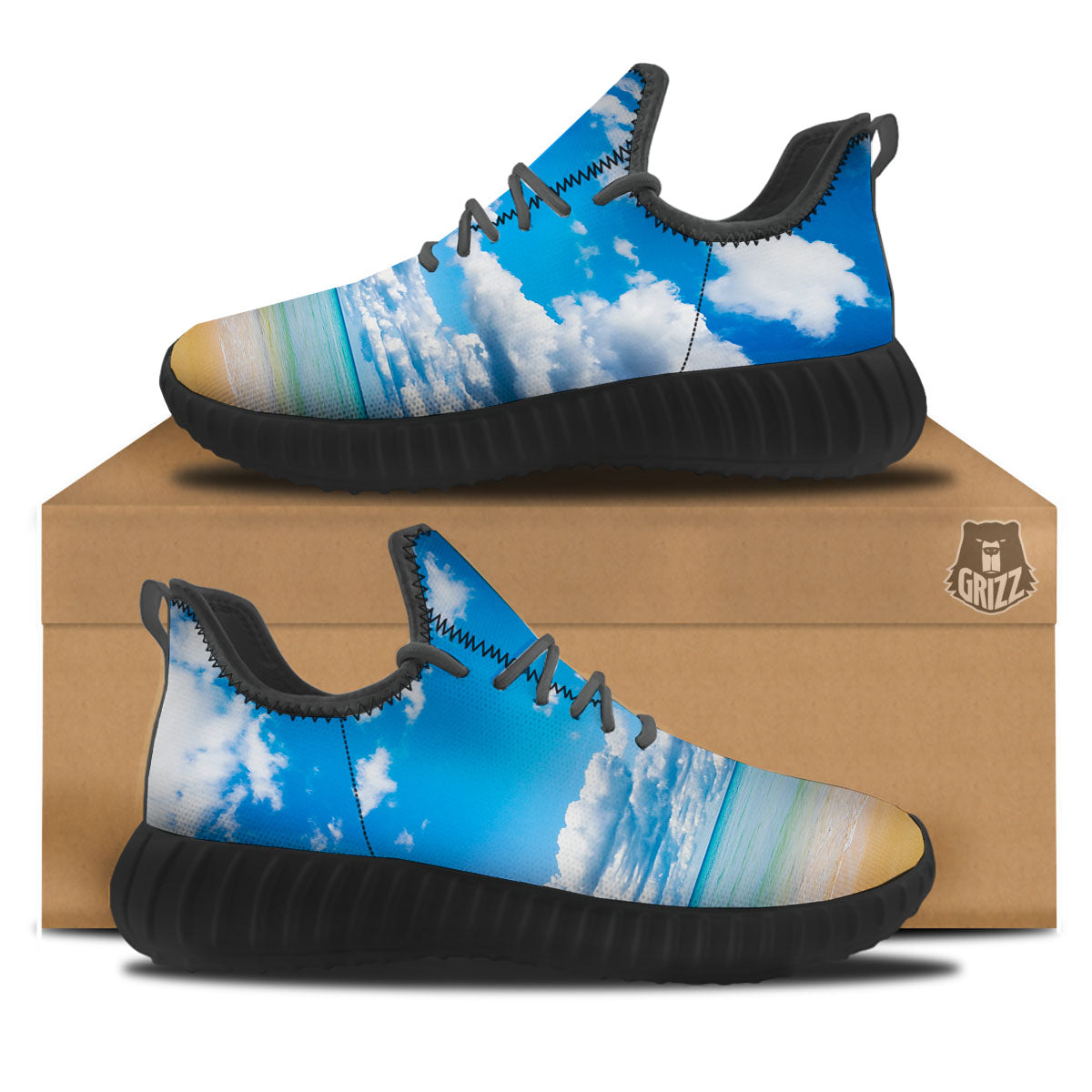 Sky And Sea Print Black Walking Shoes-grizzshop