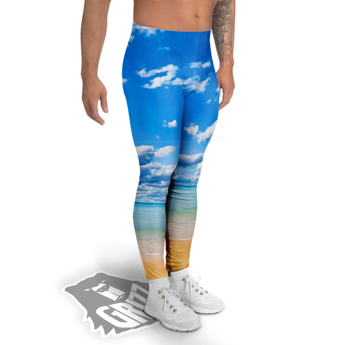 Sky And Sea Print Men's Leggings-grizzshop