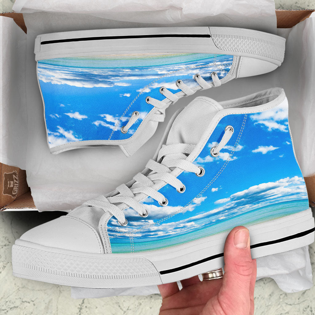 Sky And Sea Print White High Top Shoes-grizzshop