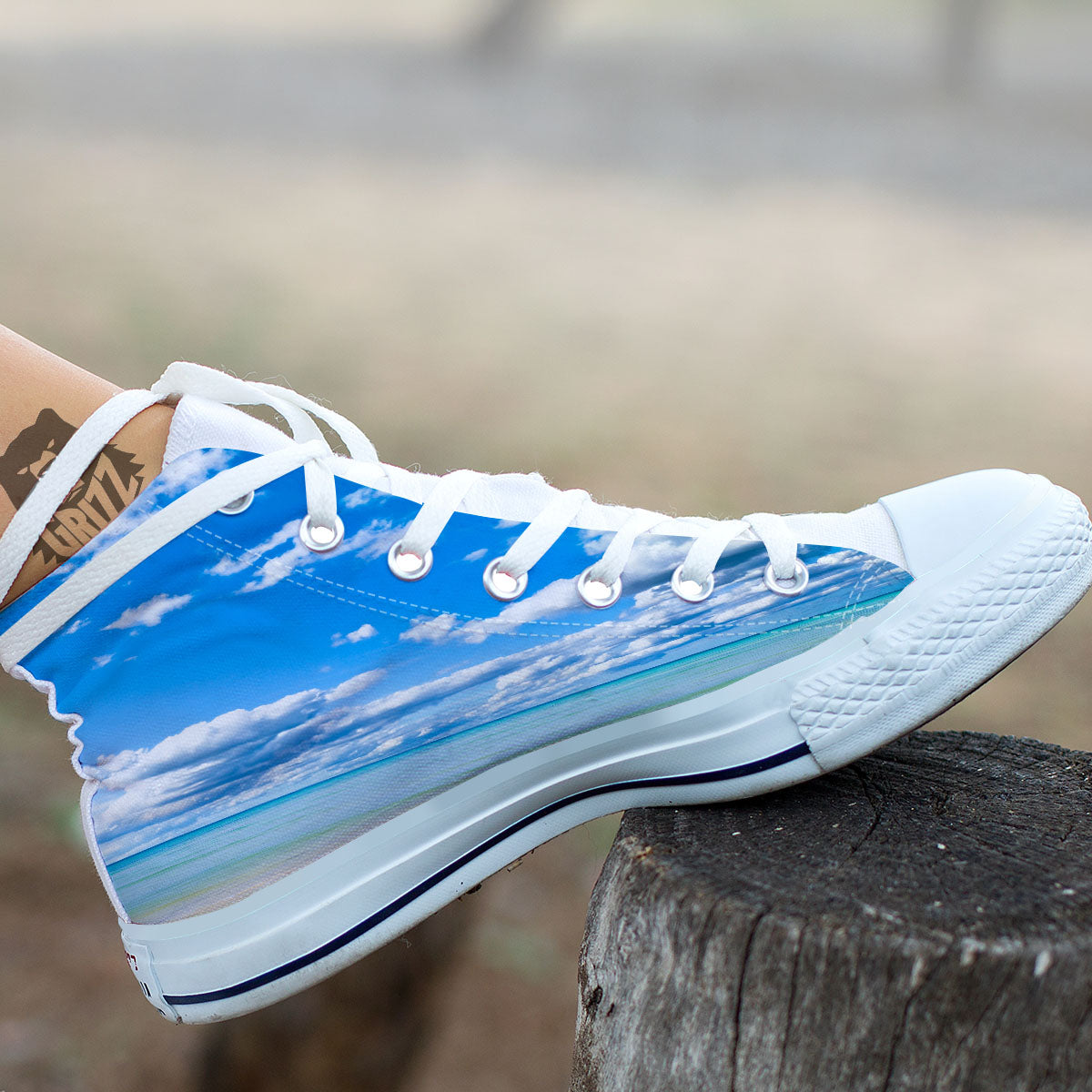 Sky And Sea Print White High Top Shoes-grizzshop
