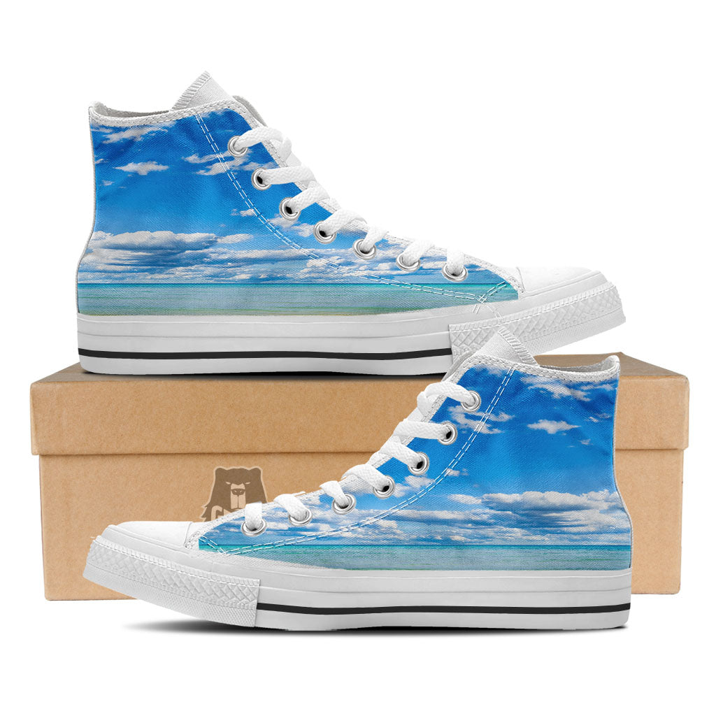 Sky And Sea Print White High Top Shoes-grizzshop