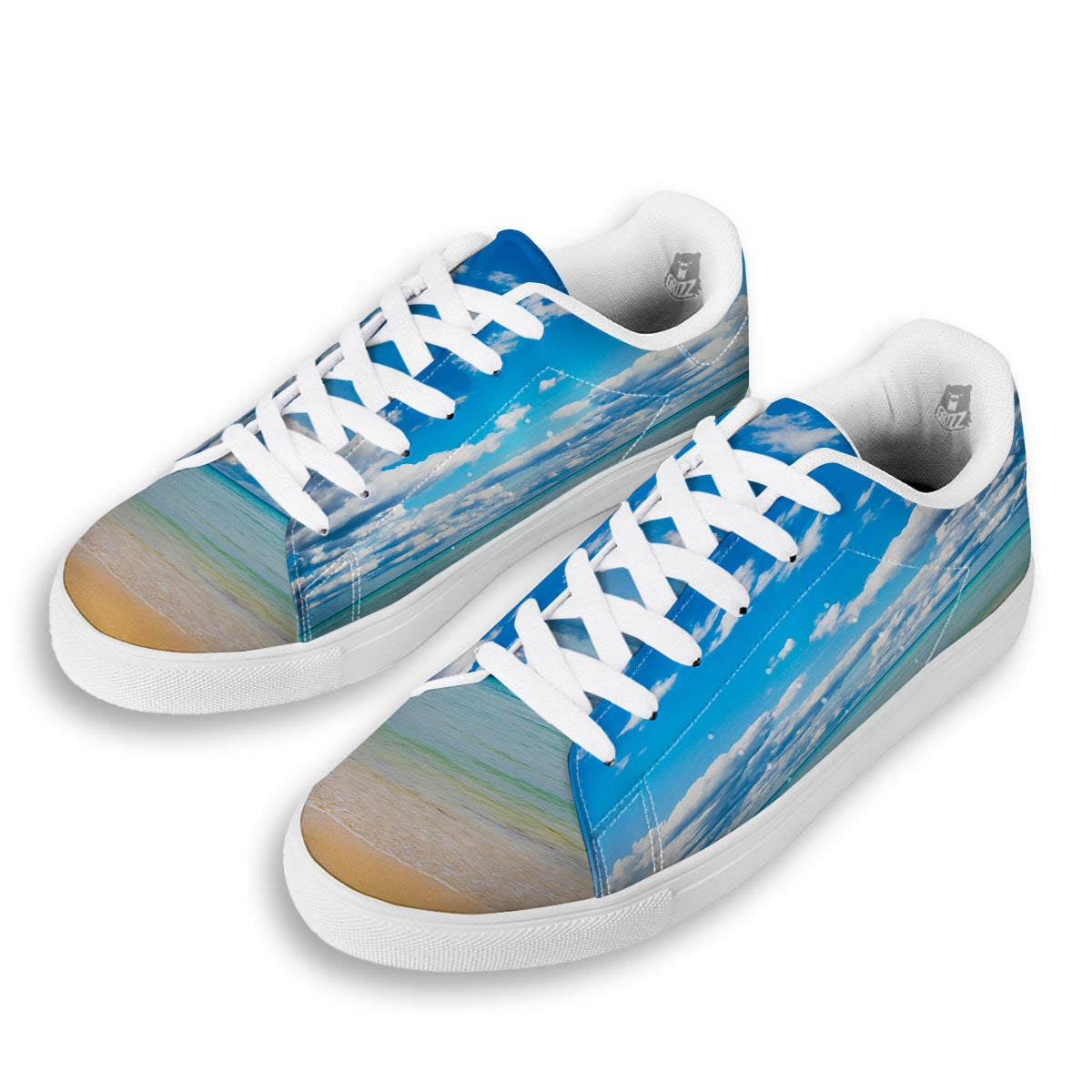Sky And Sea Print White Low Top Sneakers-grizzshop