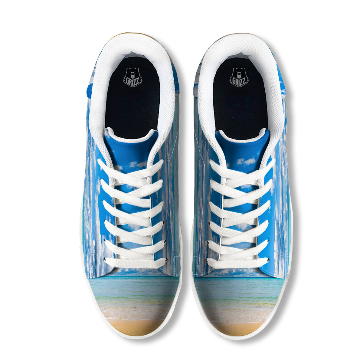 Sky And Sea Print White Low Top Sneakers-grizzshop