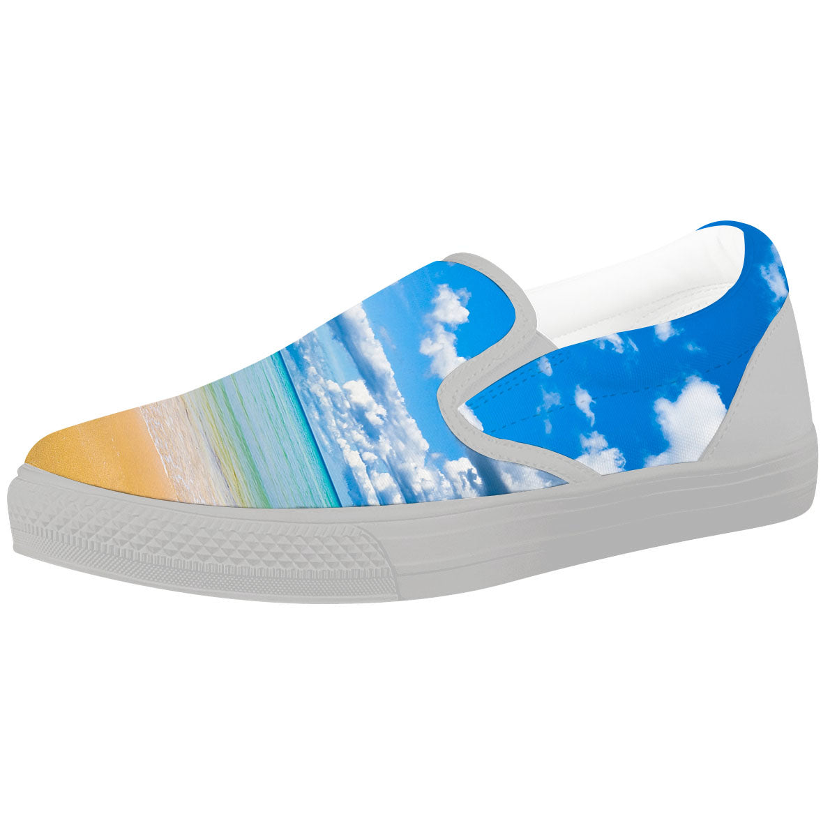 Sky And Sea Print White Slip On Shoes-grizzshop