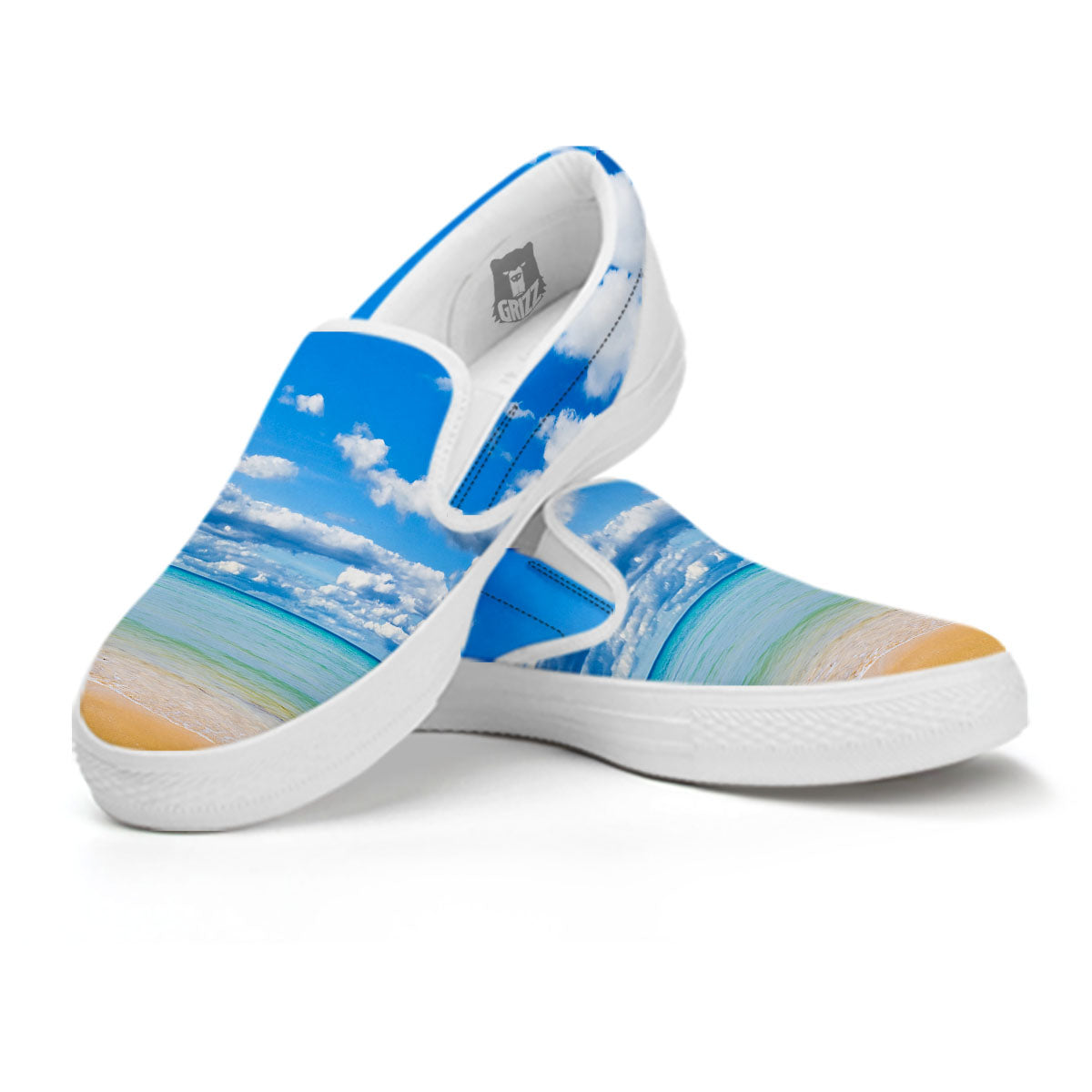Sky And Sea Print White Slip On Shoes-grizzshop