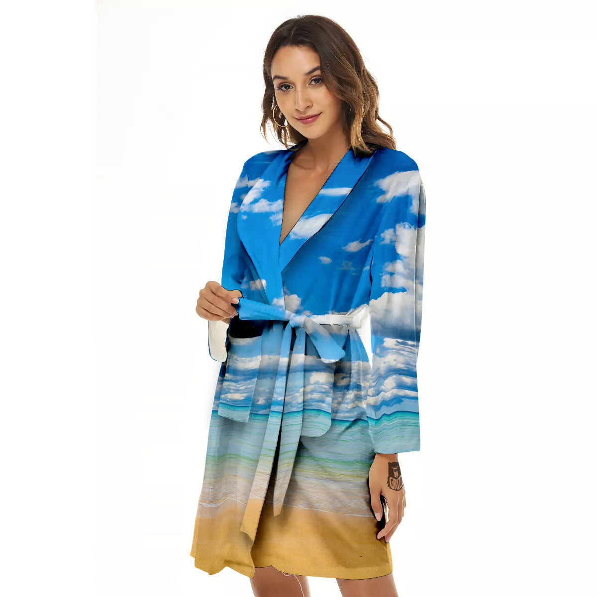 Sky And Sea Print Women's Robe-grizzshop