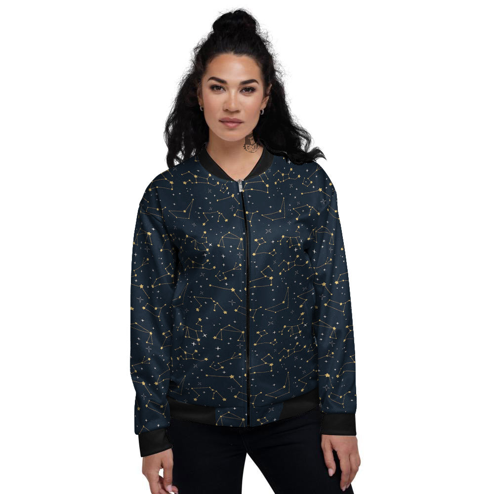 Sky Map Constellation Print Pattern Women's Bomber Jacket-grizzshop