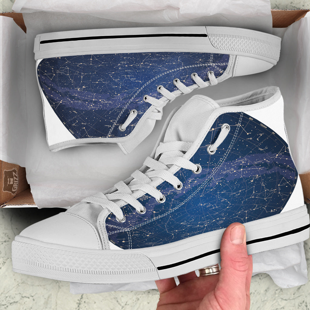 Sky Map Constellation Print White High Top Shoes-grizzshop