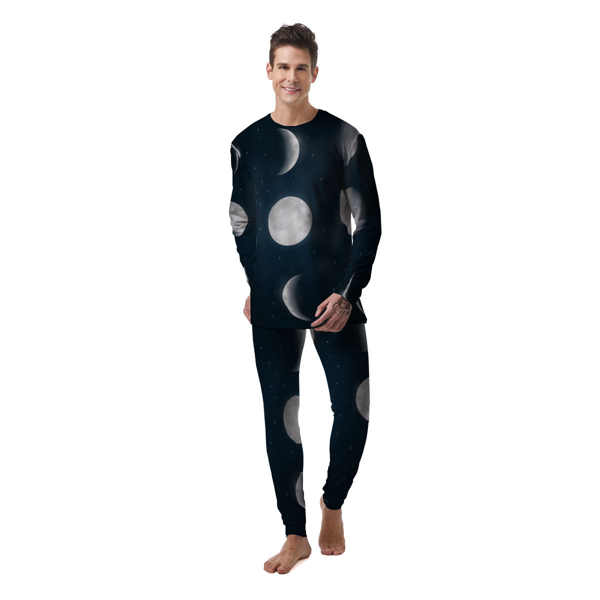 Sky Moon Night Phase Print Men's Pajamas-grizzshop