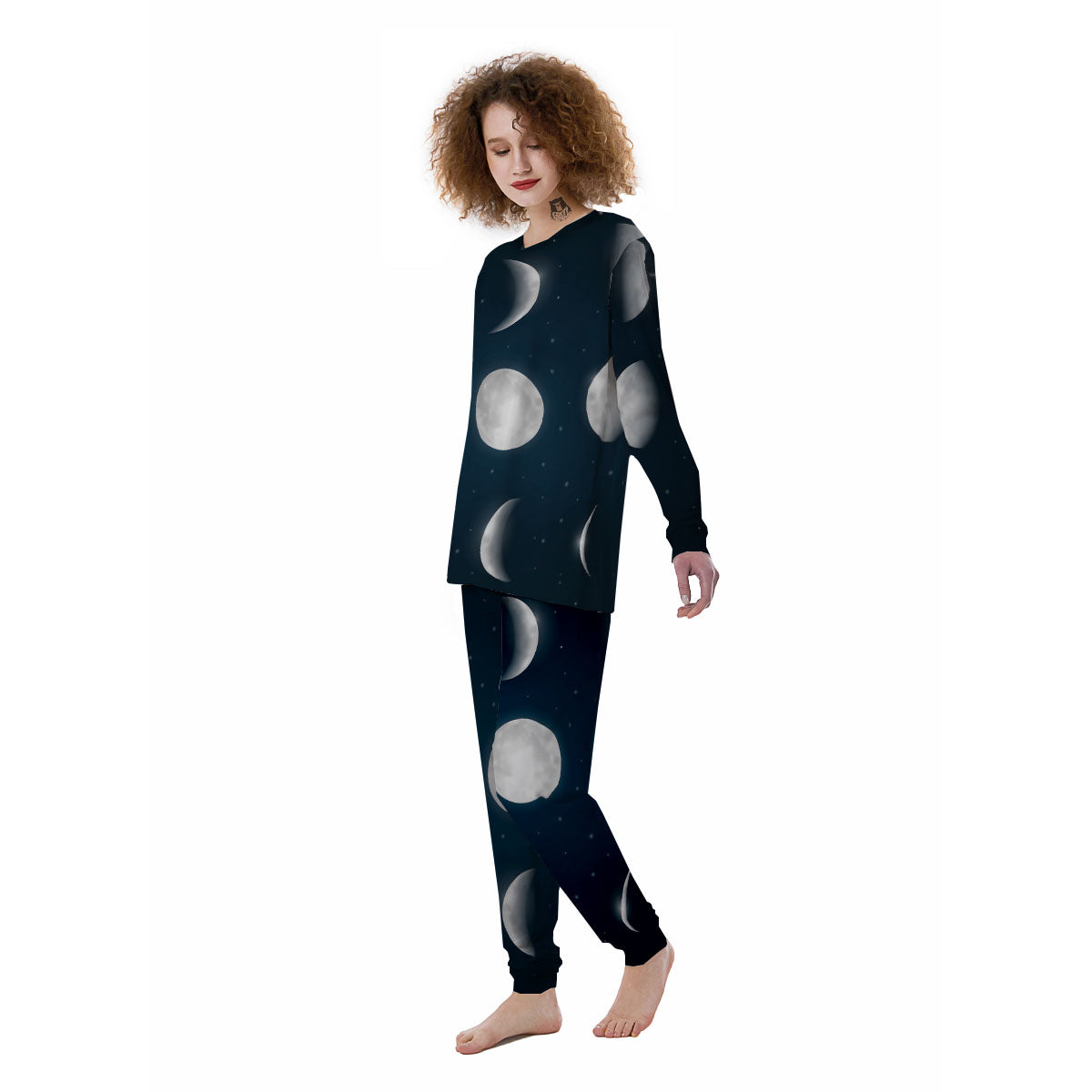 Sky Moon Night Phase Print Women's Pajamas-grizzshop