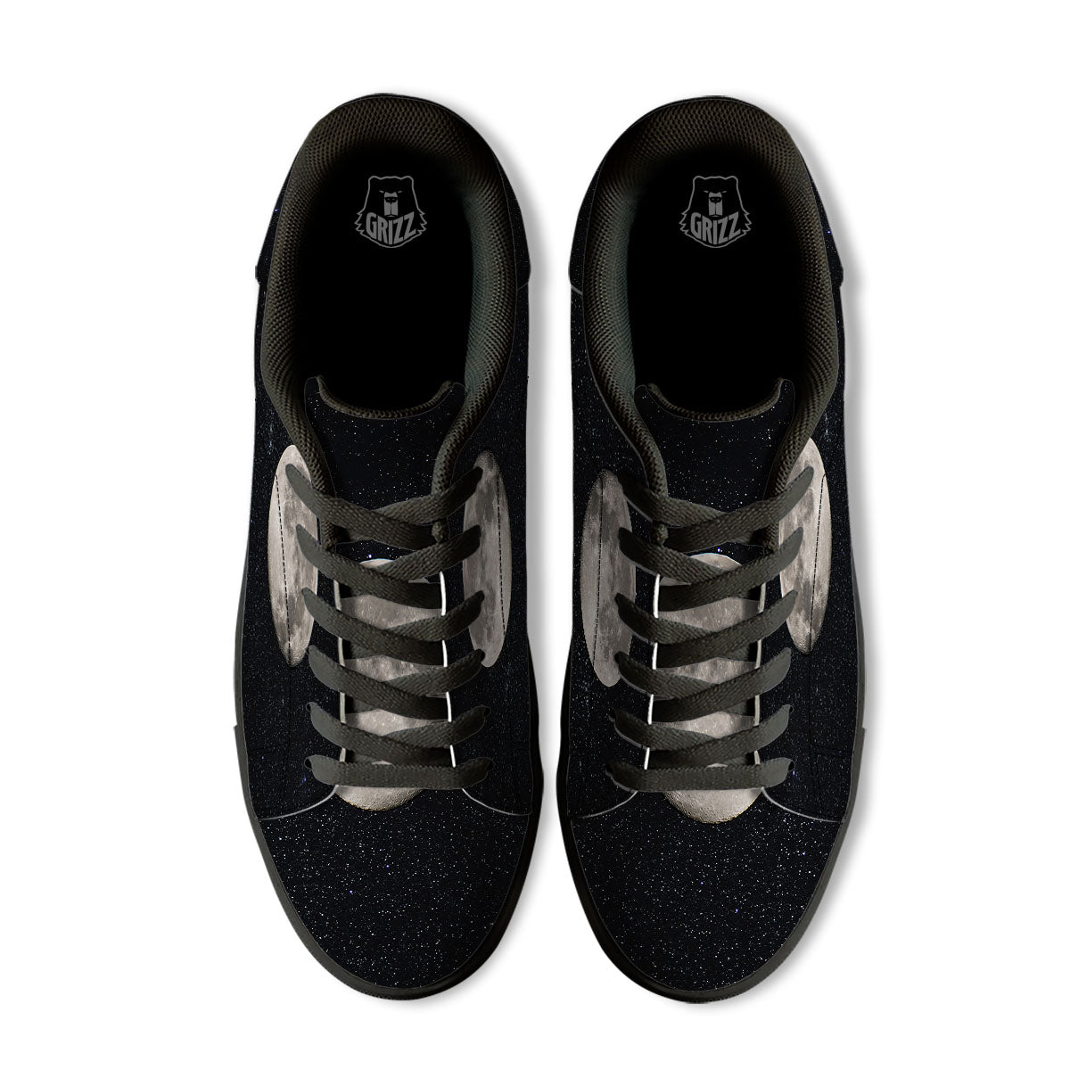 Sky Night Full Moon Print Black Low Top Sneakers-grizzshop