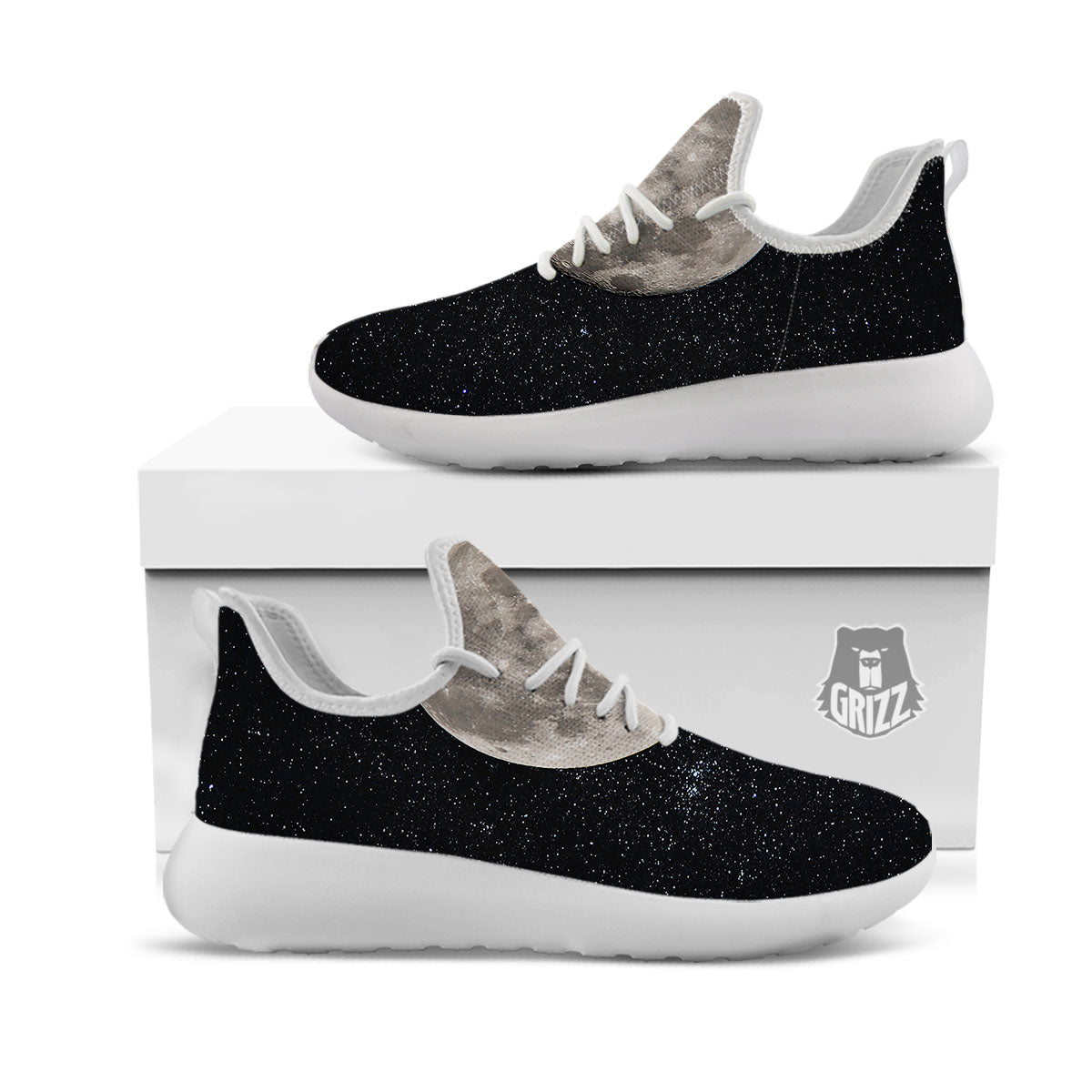 Sky Night Full Moon Print White Athletic Shoes-grizzshop