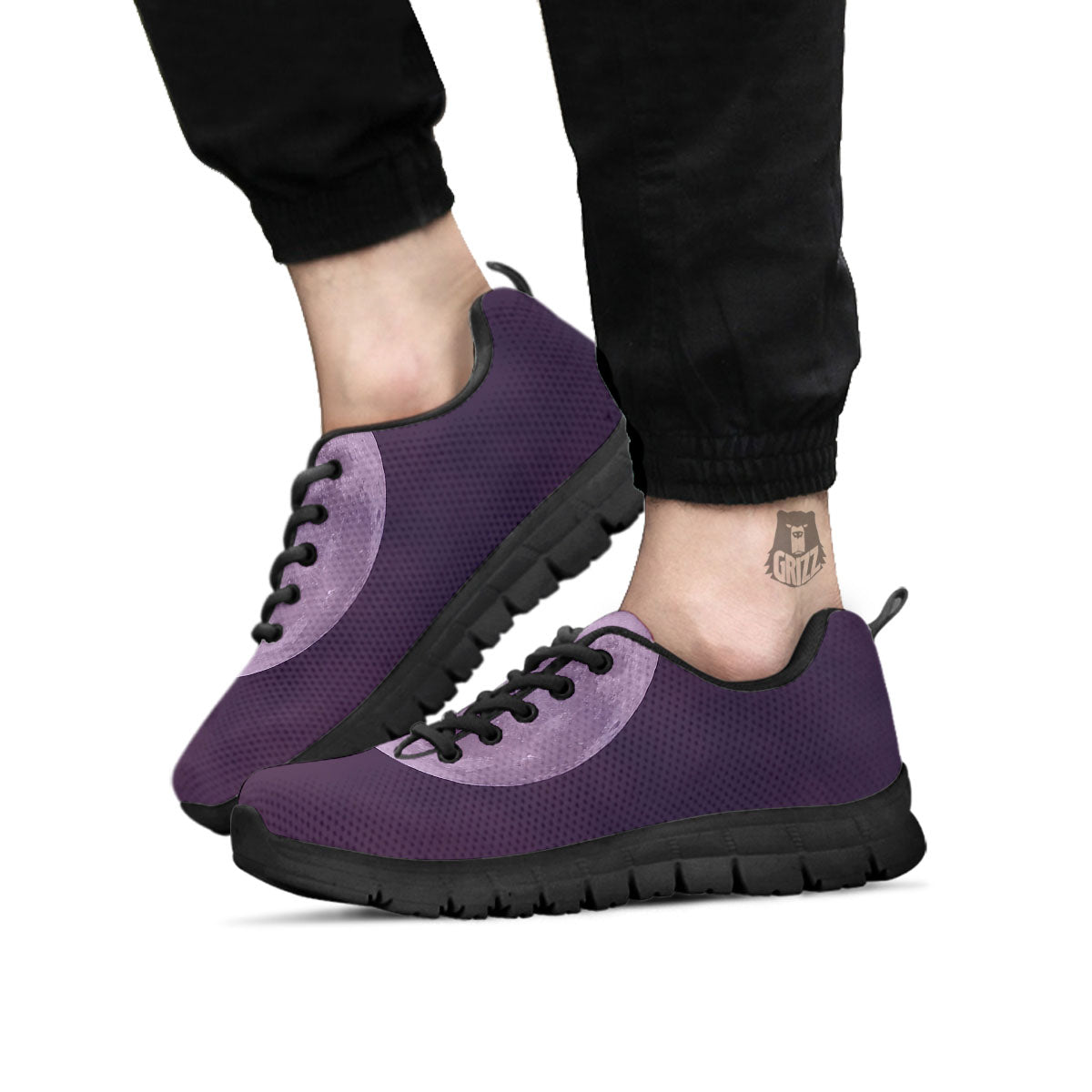 Sky Purple And Full Moon Print Black Sneaker-grizzshop