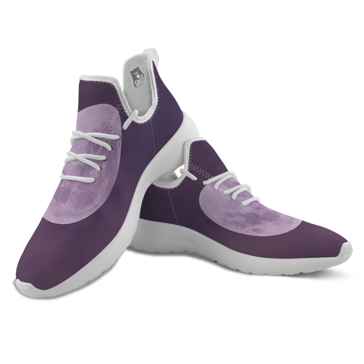 Sky Purple And Full Moon Print White Athletic Shoes-grizzshop