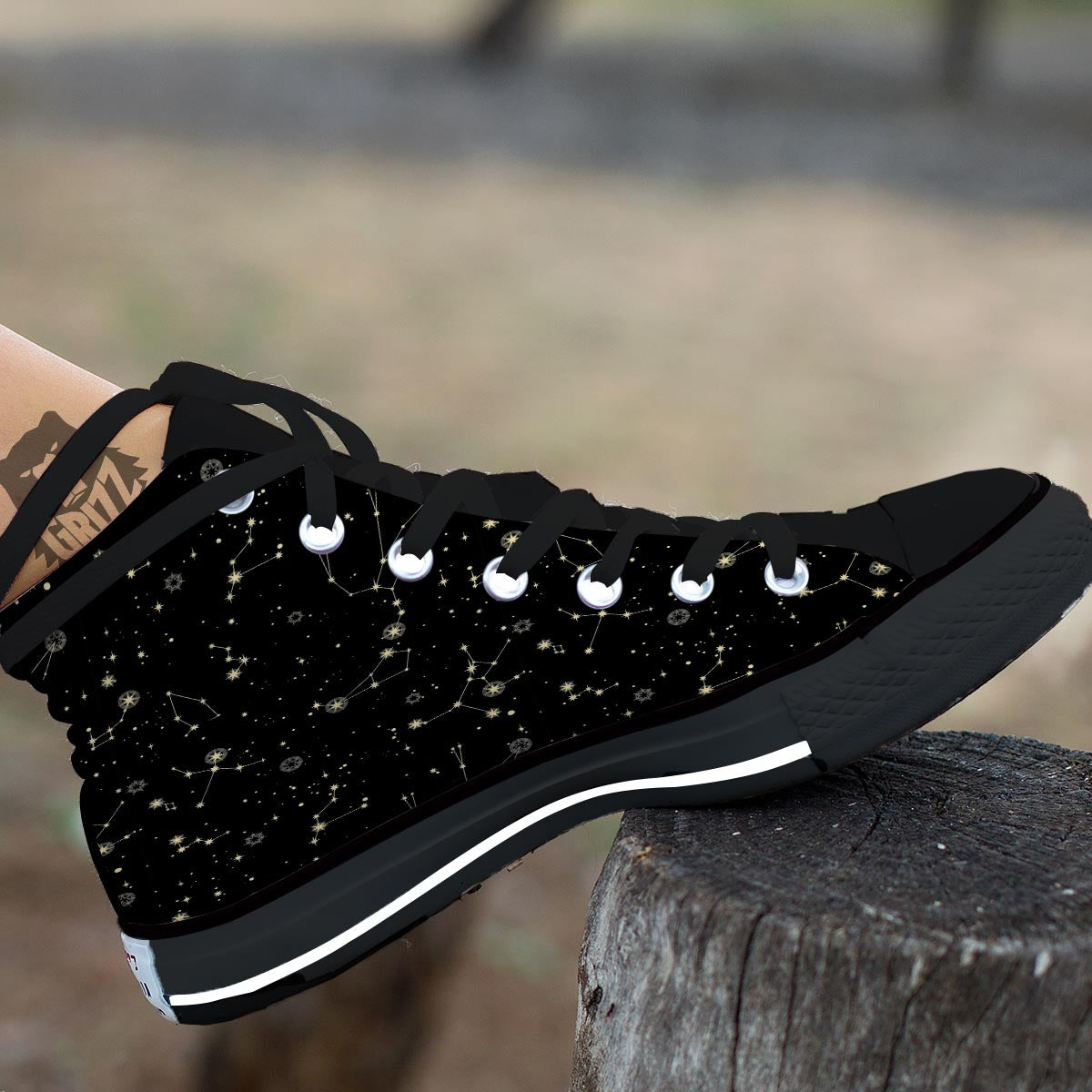 Sky Star Print Pattern Black High Top Shoes-grizzshop