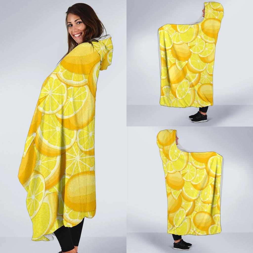 Slice Lemon Pattern Print Hooded Blanket-grizzshop