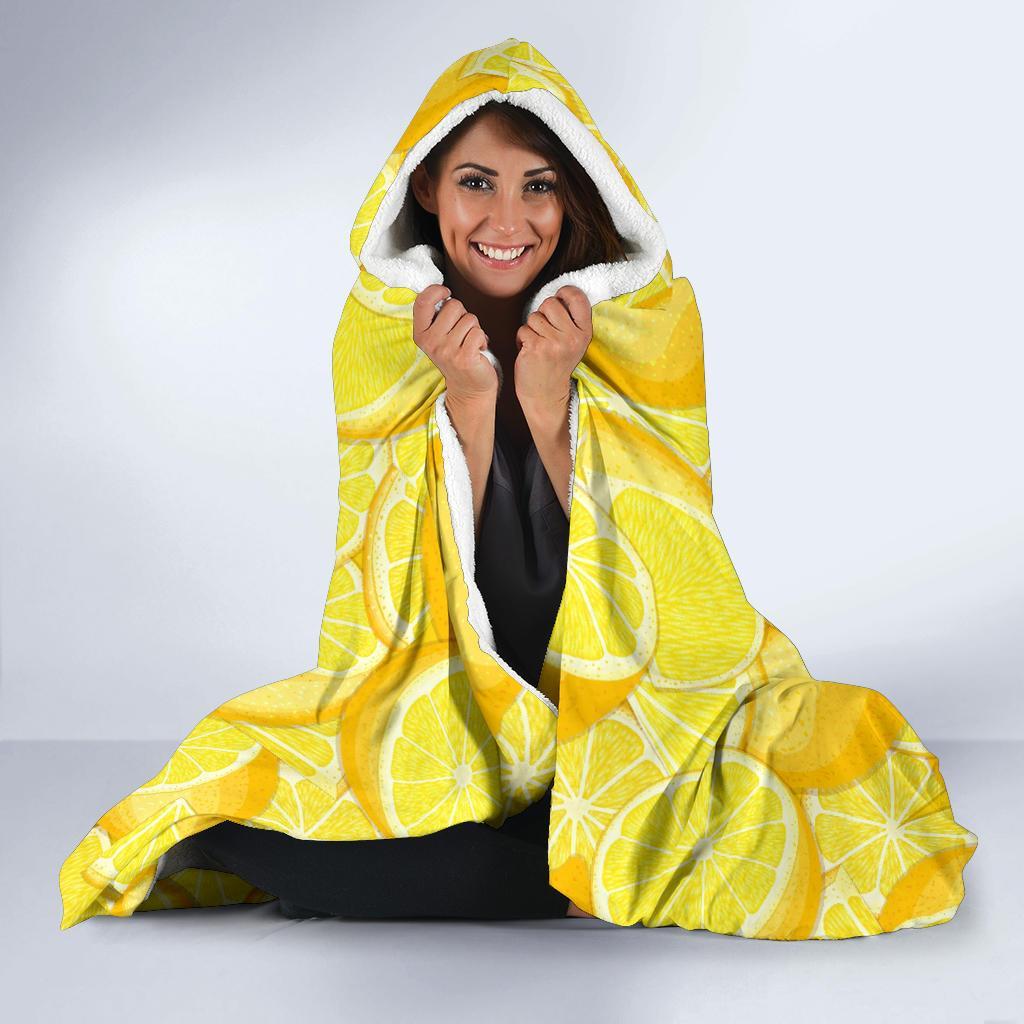 Slice Lemon Pattern Print Hooded Blanket-grizzshop