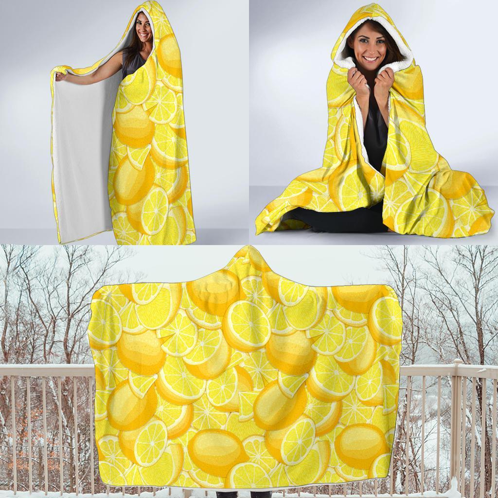 Slice Lemon Pattern Print Hooded Blanket-grizzshop