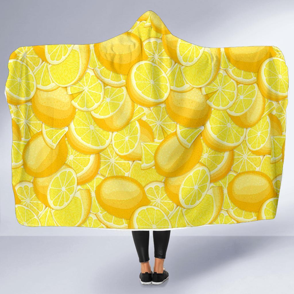 Slice Lemon Pattern Print Hooded Blanket-grizzshop