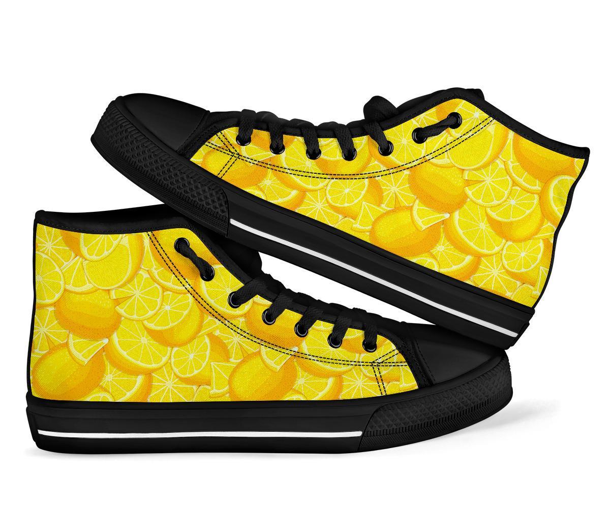 Slice Lemon Pattern Print Men Women's High Top Shoes-grizzshop