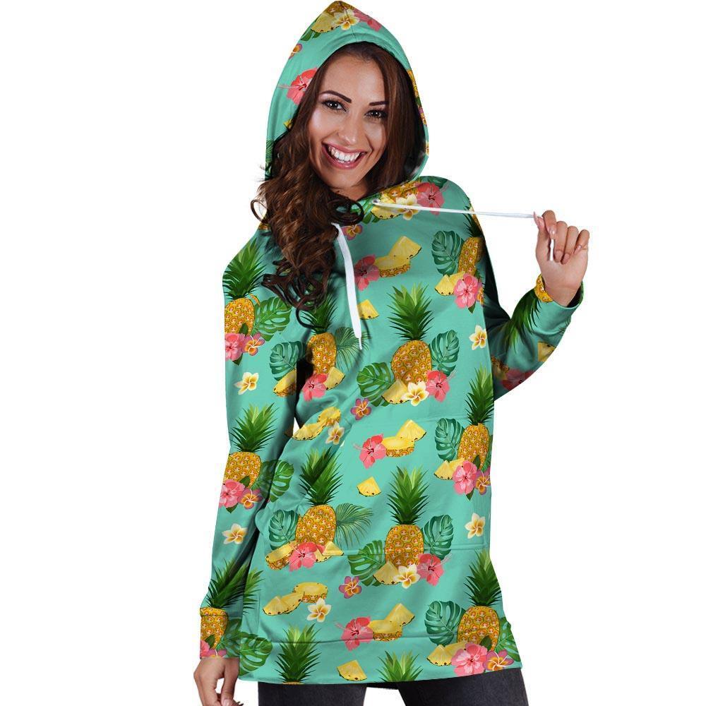 Slice Tropical Pineapple Print Hoodie Dress-grizzshop