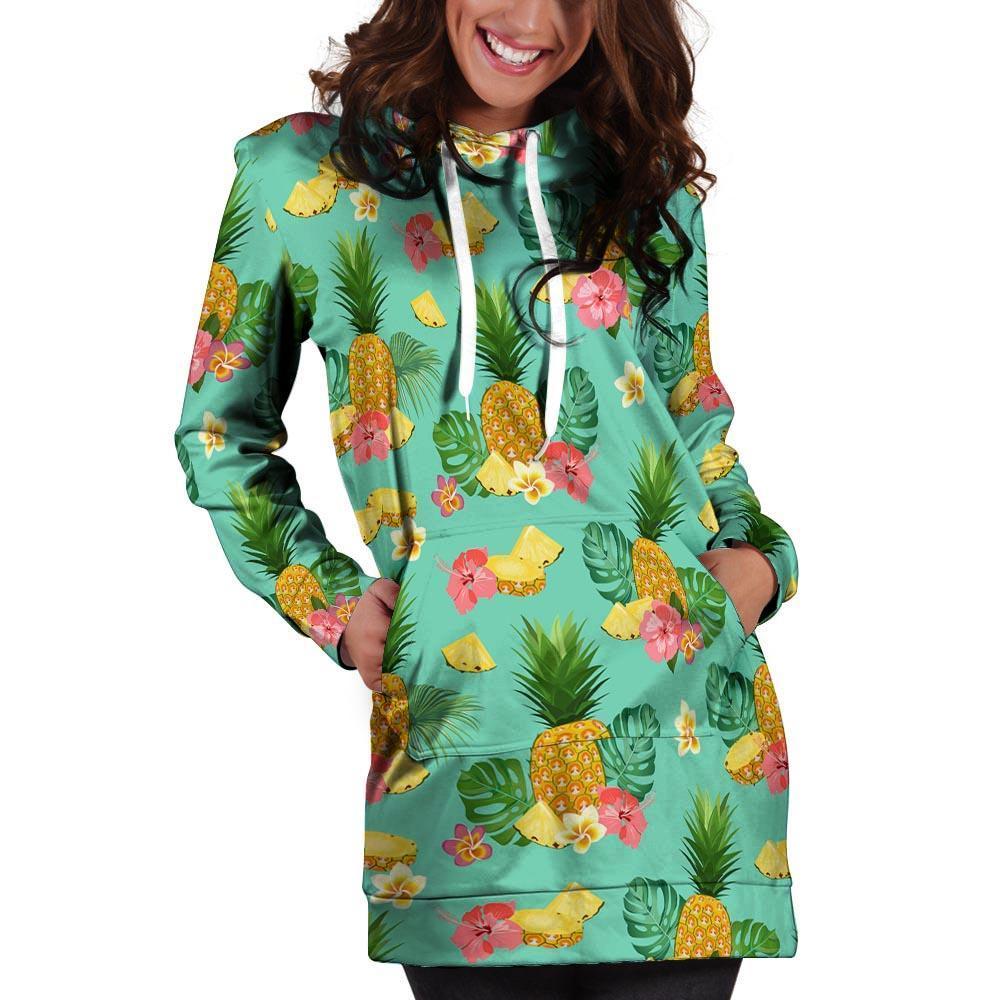 Slice Tropical Pineapple Print Hoodie Dress-grizzshop