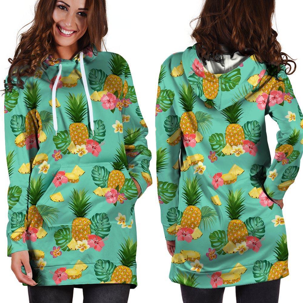 Slice Tropical Pineapple Print Hoodie Dress-grizzshop