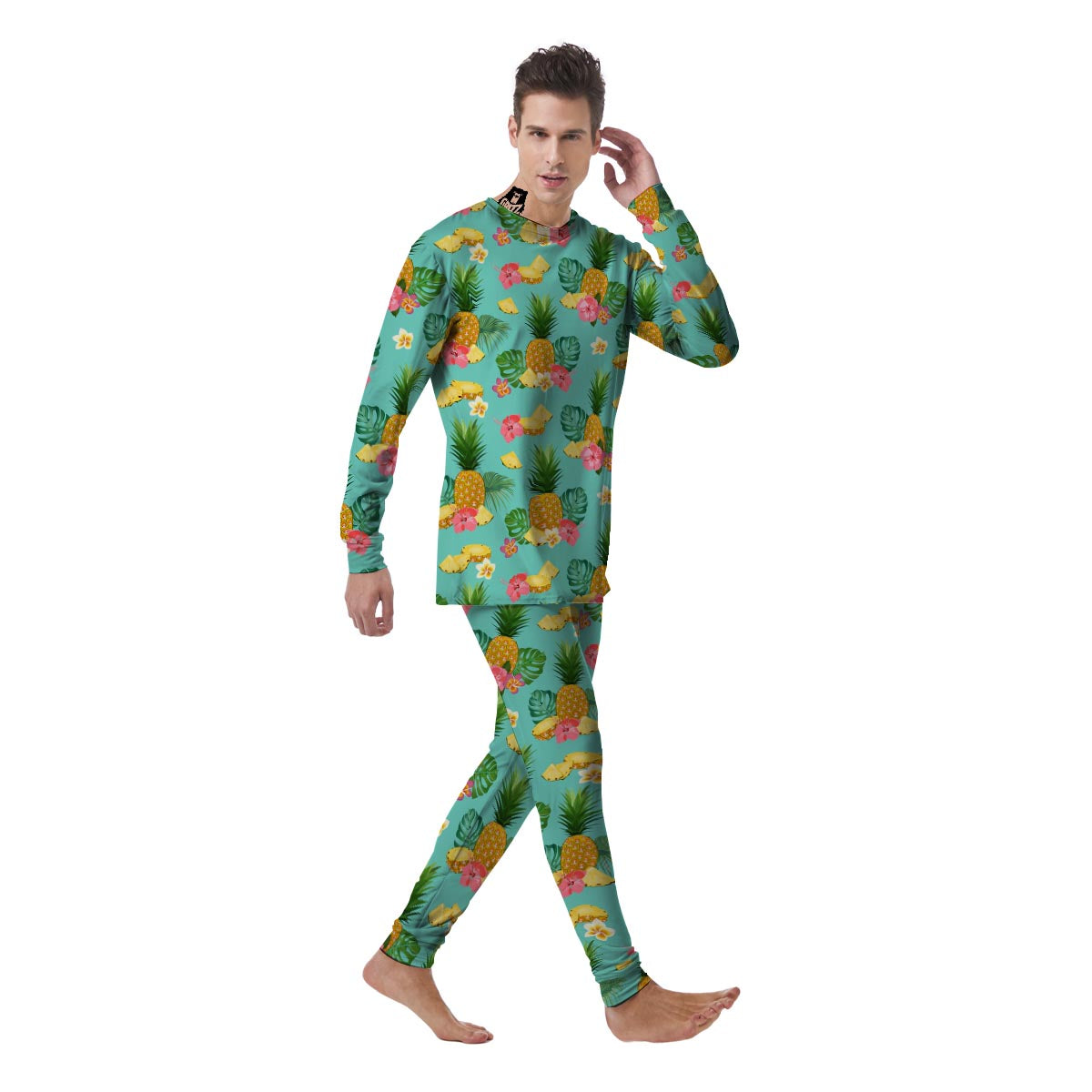 Slice Tropical Pineapple Print Men's Pajamas-grizzshop