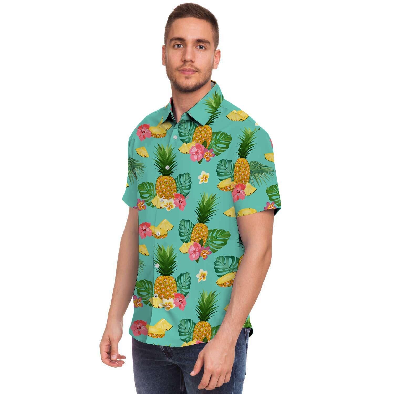 Slice Tropical Pineapple Print Men's Short Sleeve Shirt-grizzshop