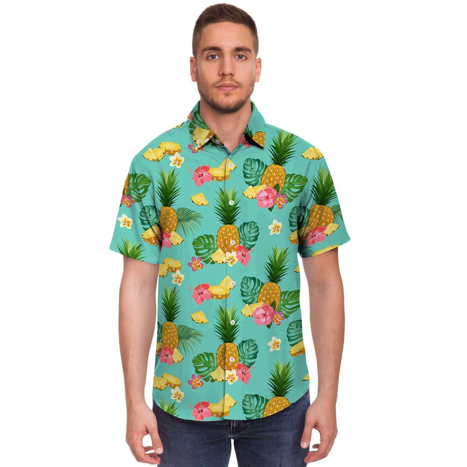 Slice Tropical Pineapple Print Men's Short Sleeve Shirt-grizzshop