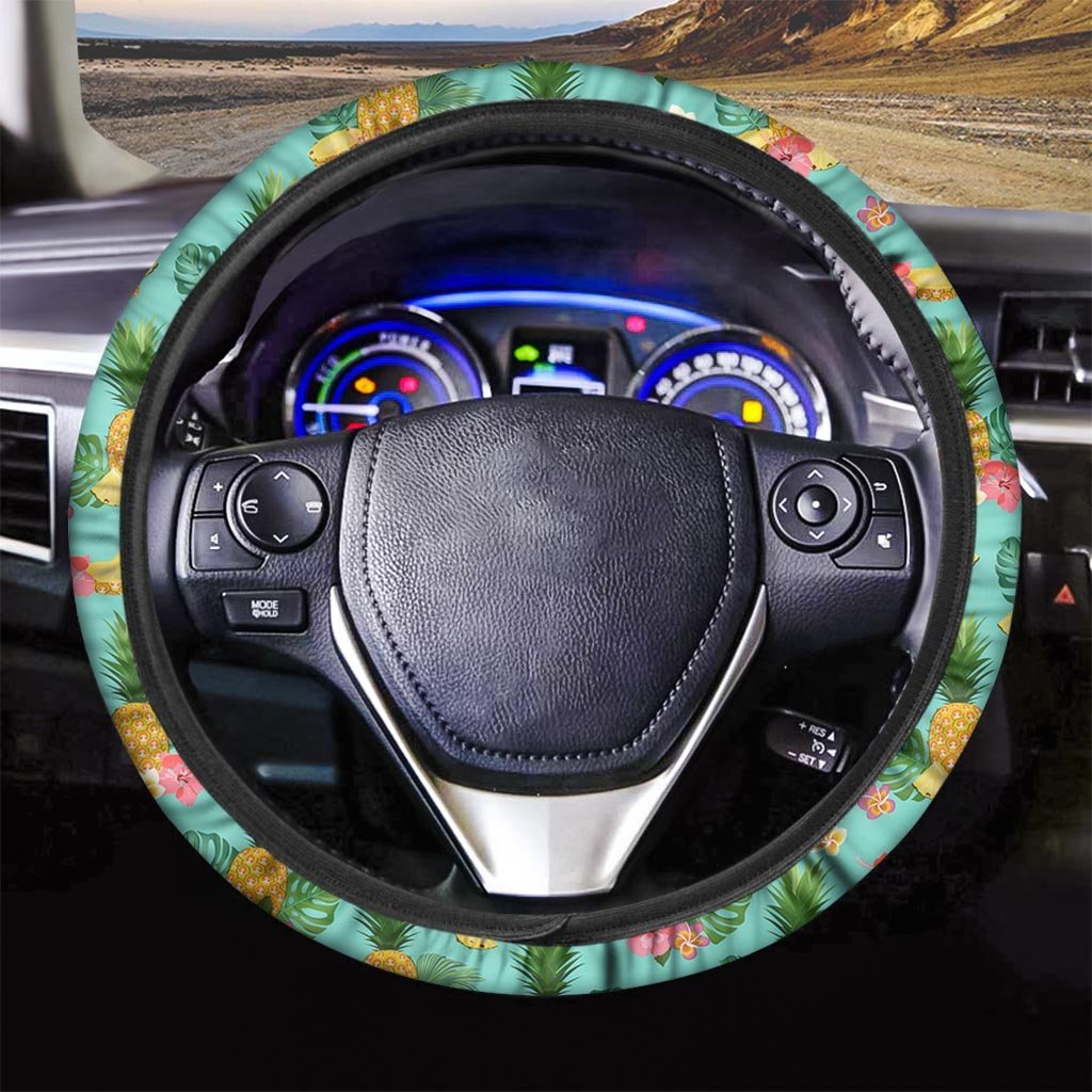 Slice Tropical Pineapple Print Steering Wheel Cover-grizzshop