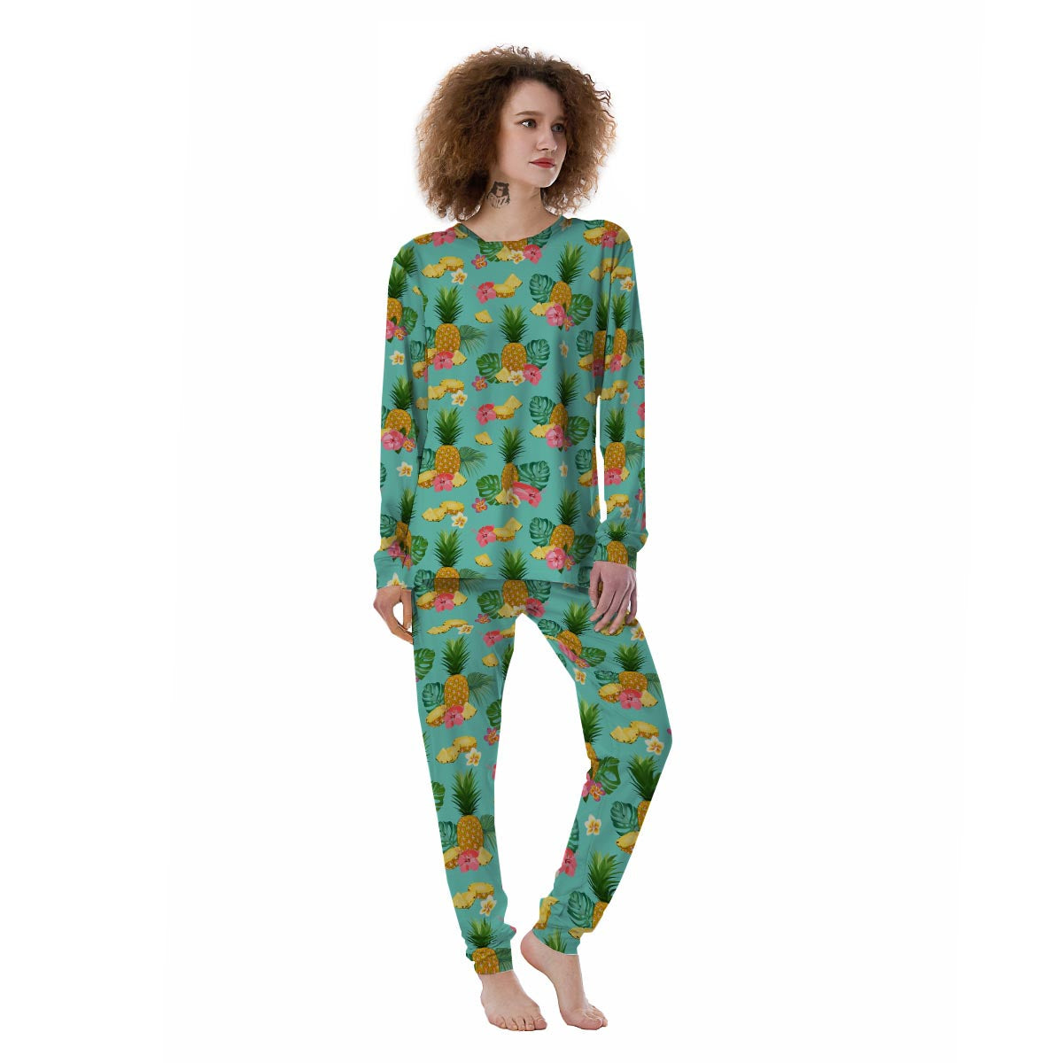 Slice Tropical Pineapple Print Women's Pajamas-grizzshop