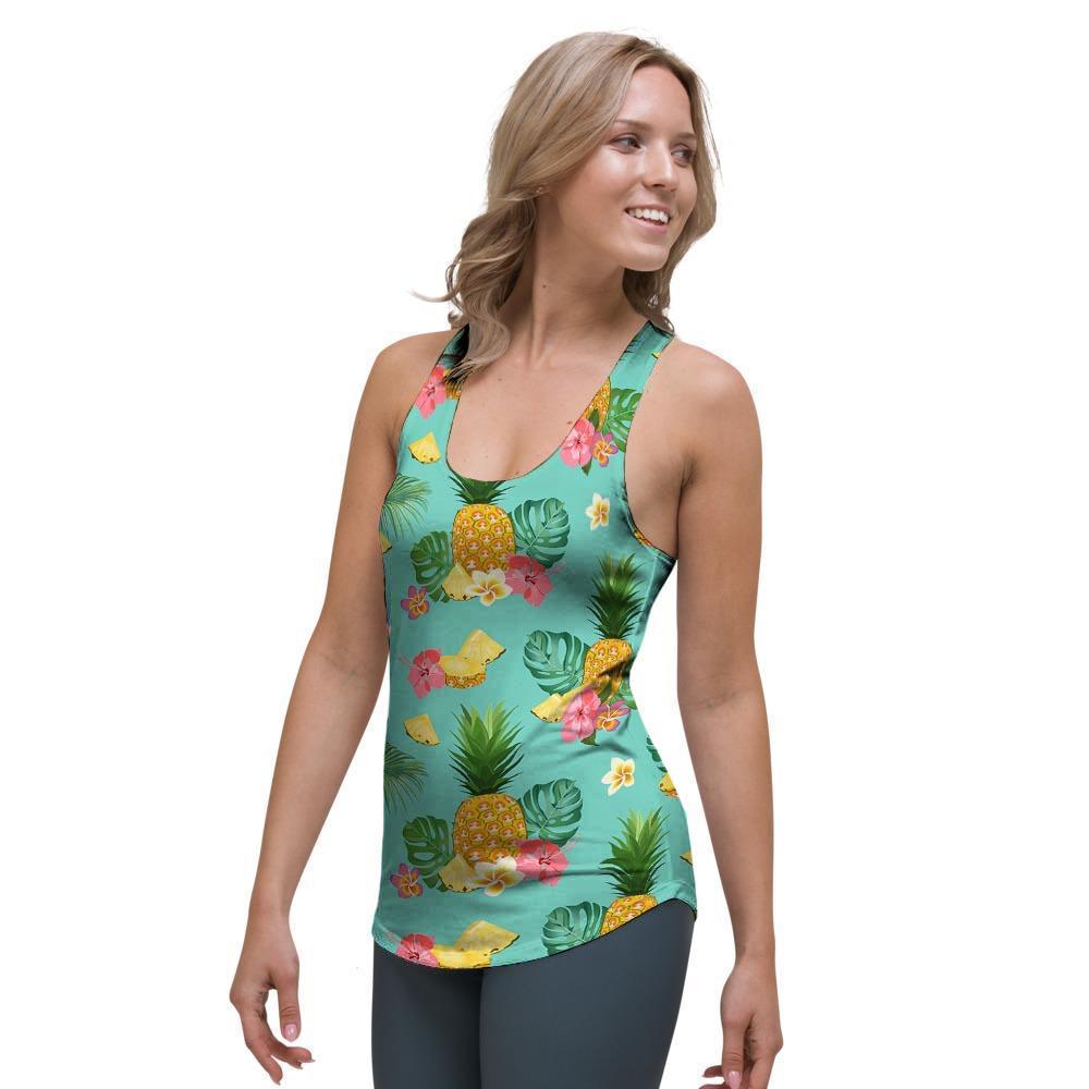 Slice Tropical Pineapple Print Women's Racerback Tank Top-grizzshop