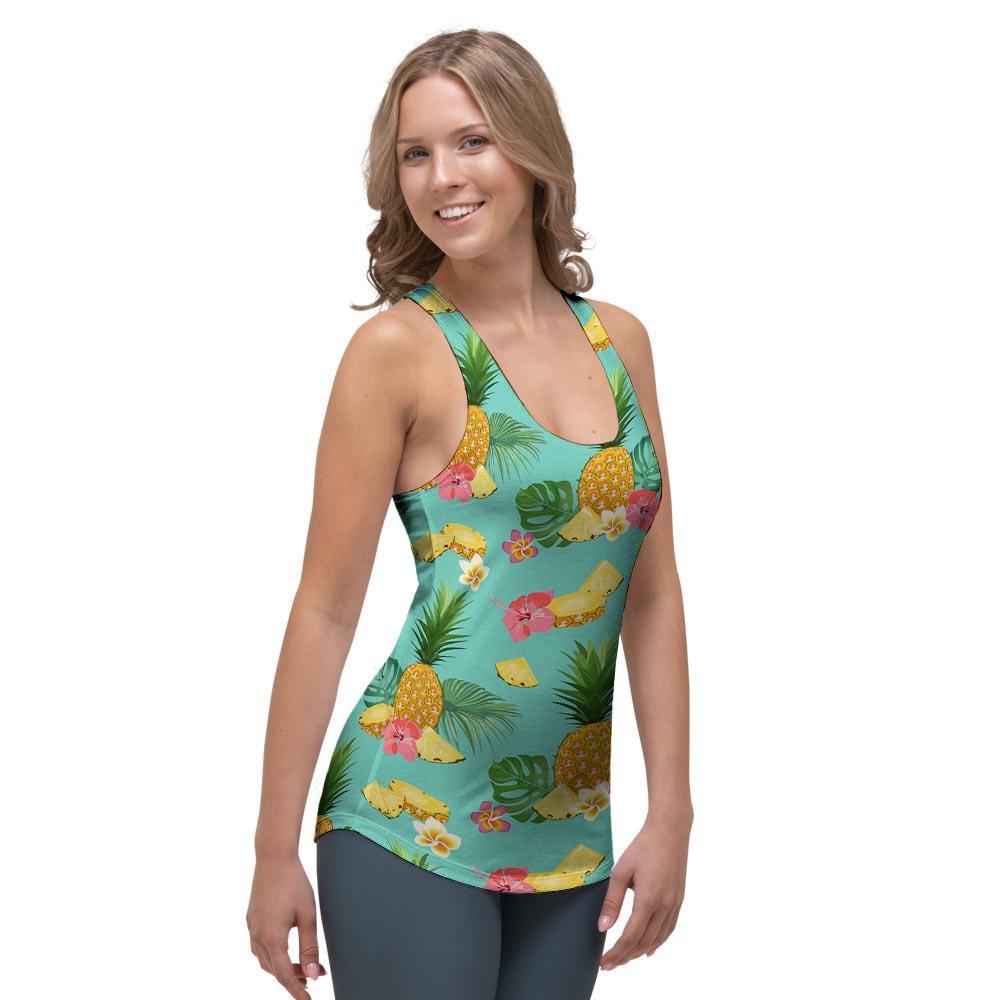 Slice Tropical Pineapple Print Women's Racerback Tank Top-grizzshop
