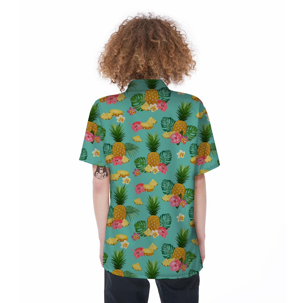 Slice Tropical Pineapple Print Women's Short Sleeve Shirts-grizzshop