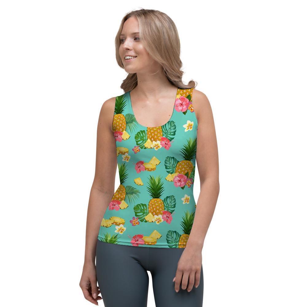 Slice Tropical Pineapple Print Women's Tank Top-grizzshop