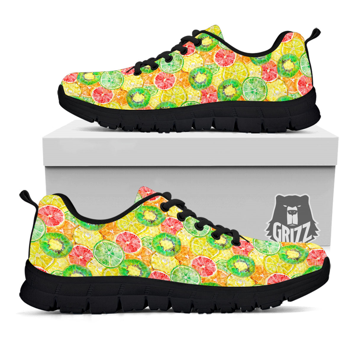 Slices Fruit Orange Print Pattern Black Sneaker-grizzshop