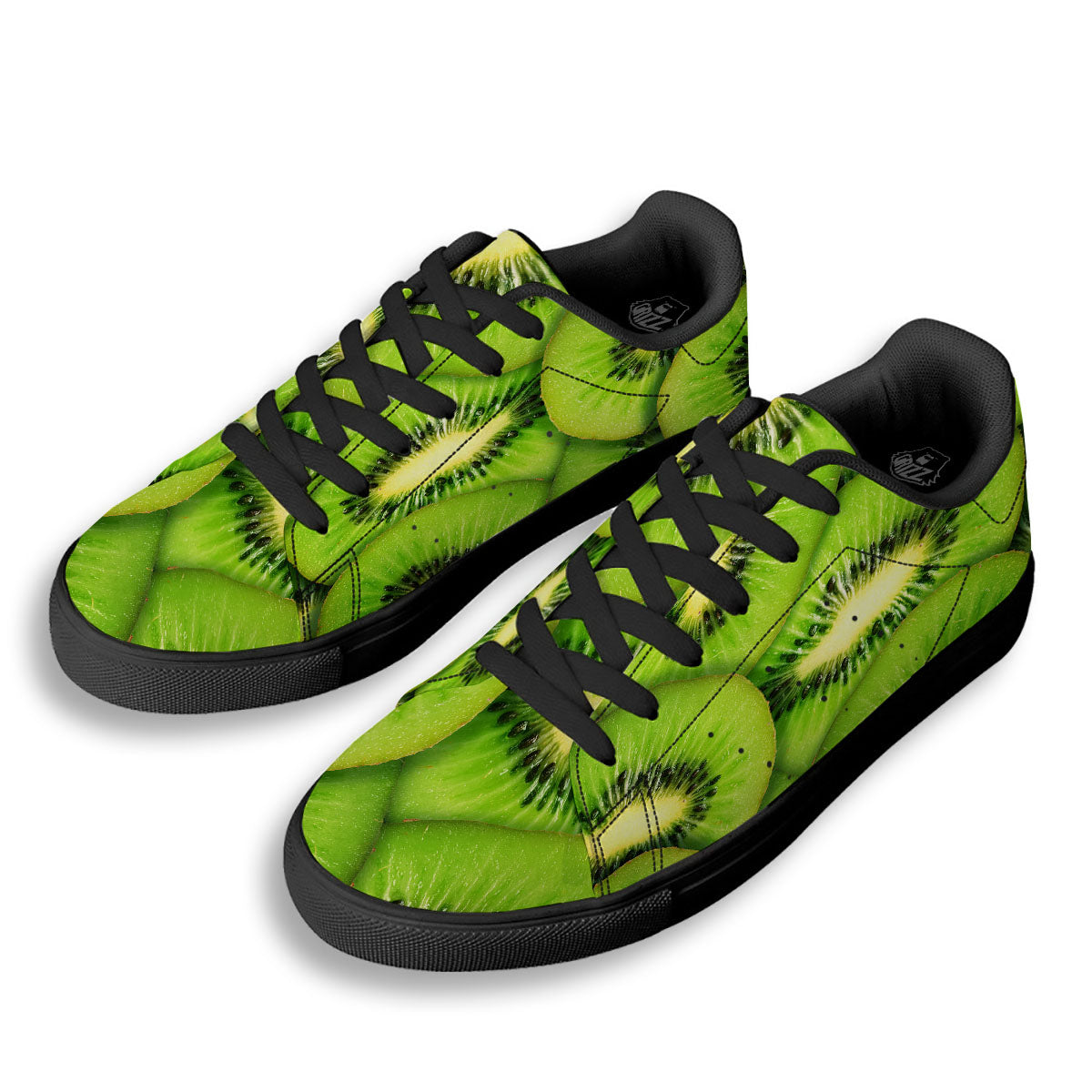 Slices Kiwi Print Black Low Top Sneakers-grizzshop