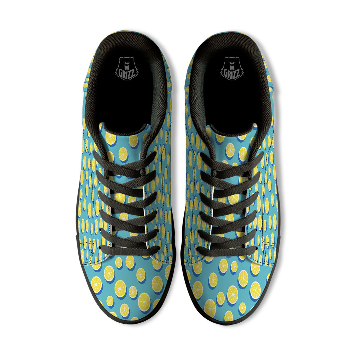 Slices Lemon Print Pattern Black Low Top Sneakers-grizzshop
