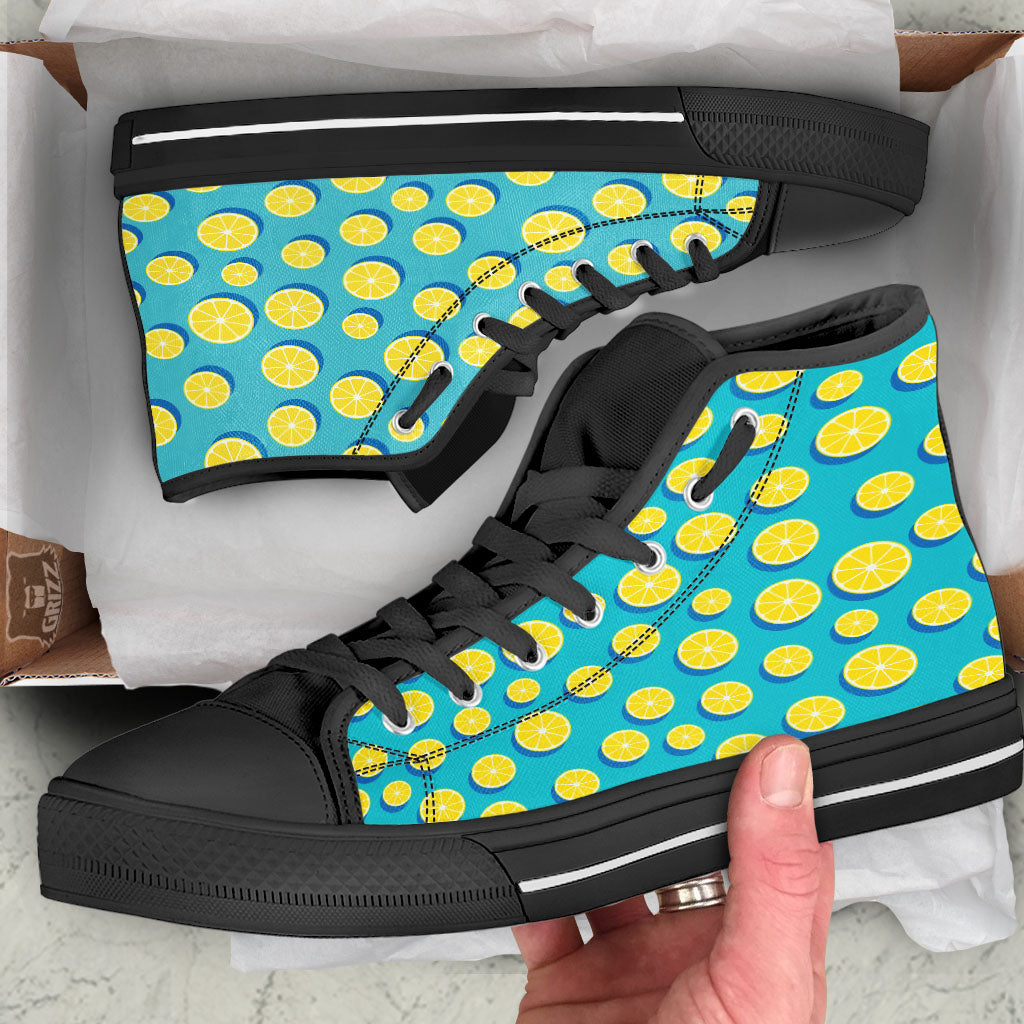 Slices Lemon Print Pattern High Top Shoes-grizzshop