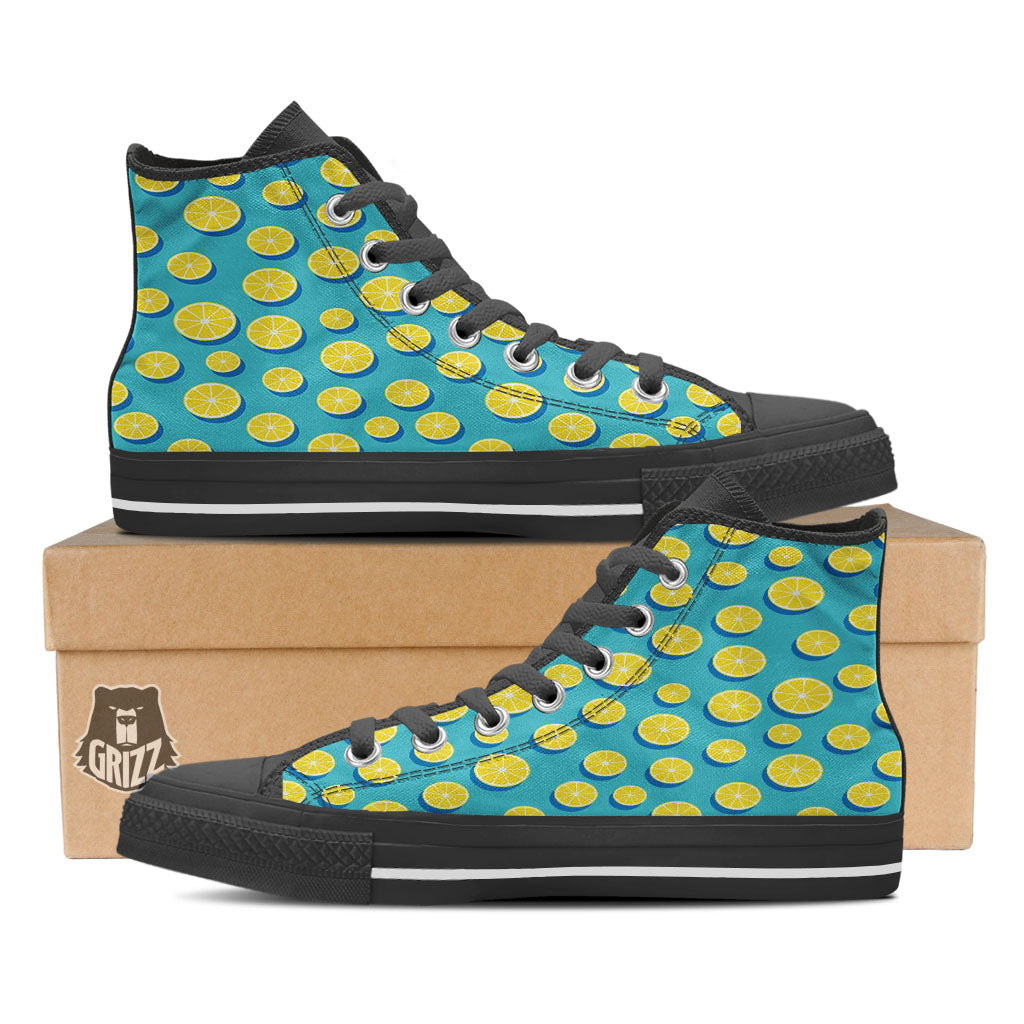 Slices Lemon Print Pattern High Top Shoes-grizzshop